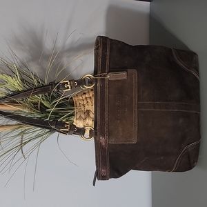 Coach Hampton Gallery Tote Satchel Sequin Detail Chocolate Brown Suede Vintage